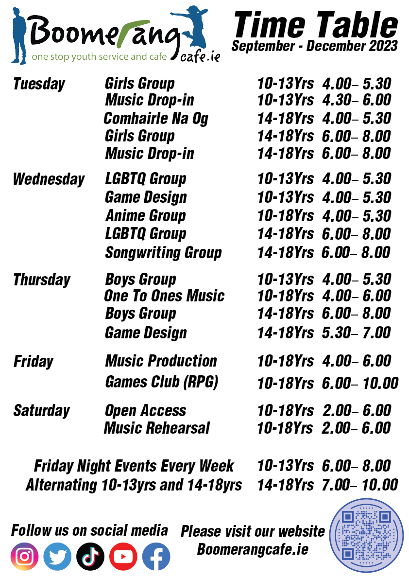 Boomerang New Timetable Boomerang Youth Center & Cafe